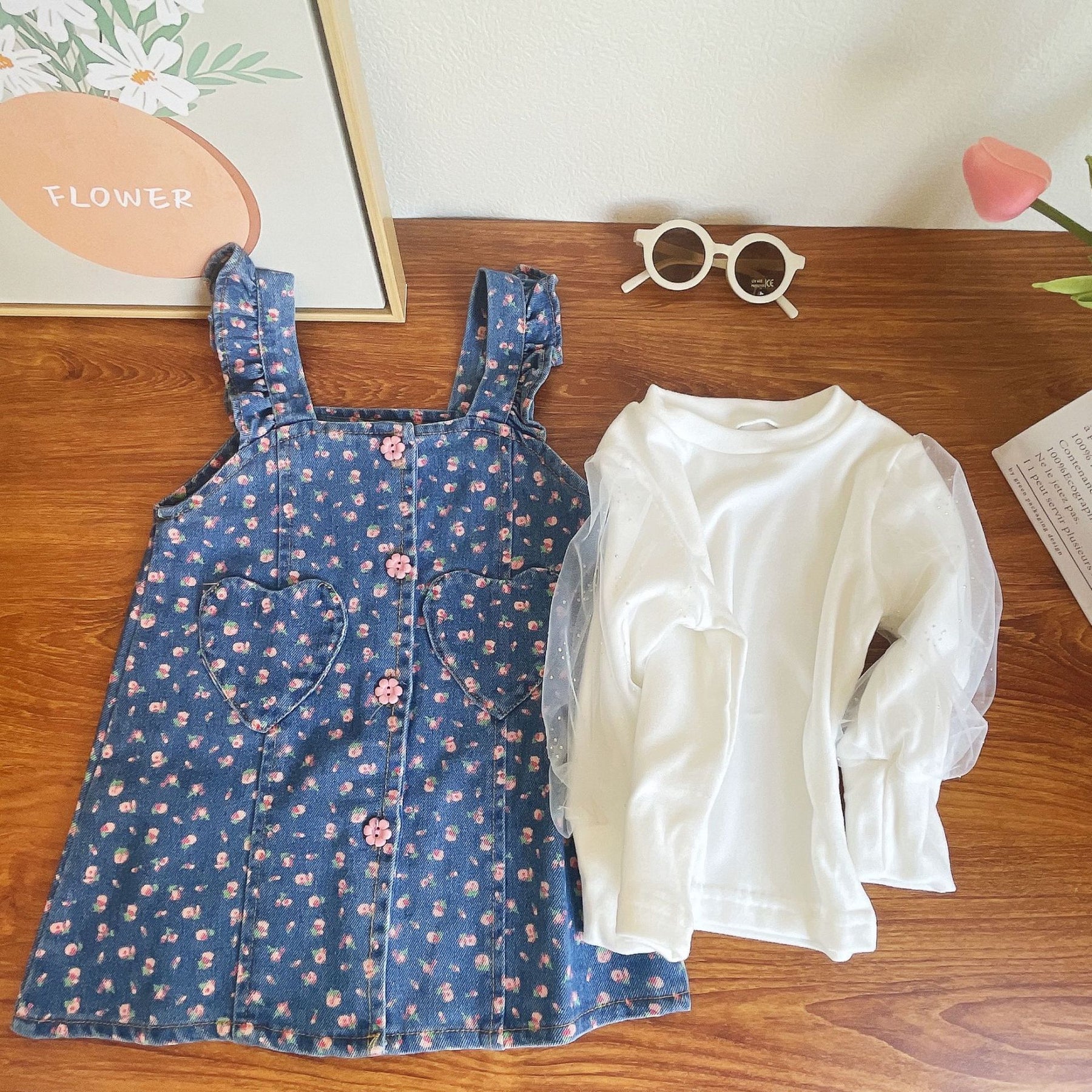 2 - Делен Комплет Блуза + Фармерско Фустанче со Дезен