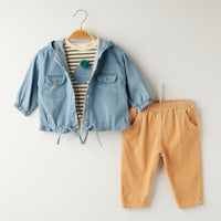 Комплет блуза, панталони и фармерска јакна