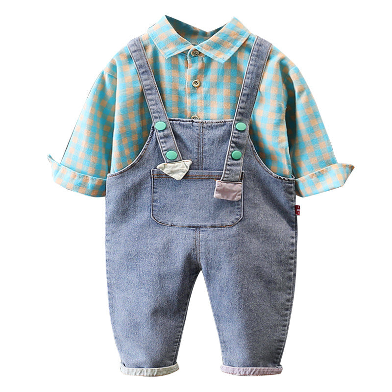 2 - Делен Комплет Карирана Кошула со Тексас Комбинезон