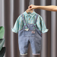 2 - Делен Комплет Карирана Кошула со Тексас Комбинезон