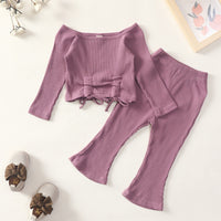 2 - Делен Комплет - Блуза на Долги Ракави со Траперки