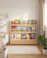 Дрвена детска полица за книги и играчки 3 нивоа