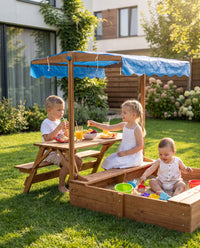 Детски Outdoor Сет – Песочник + Маса со Клупи