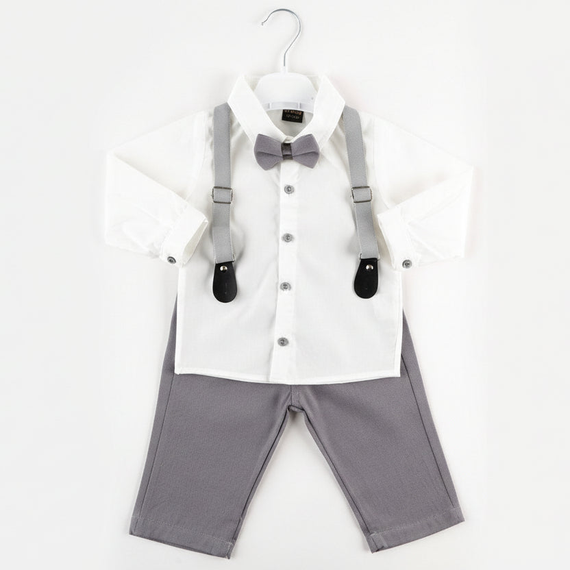 Елегантен комплет кошула, панталони, шпринки и лептир машна