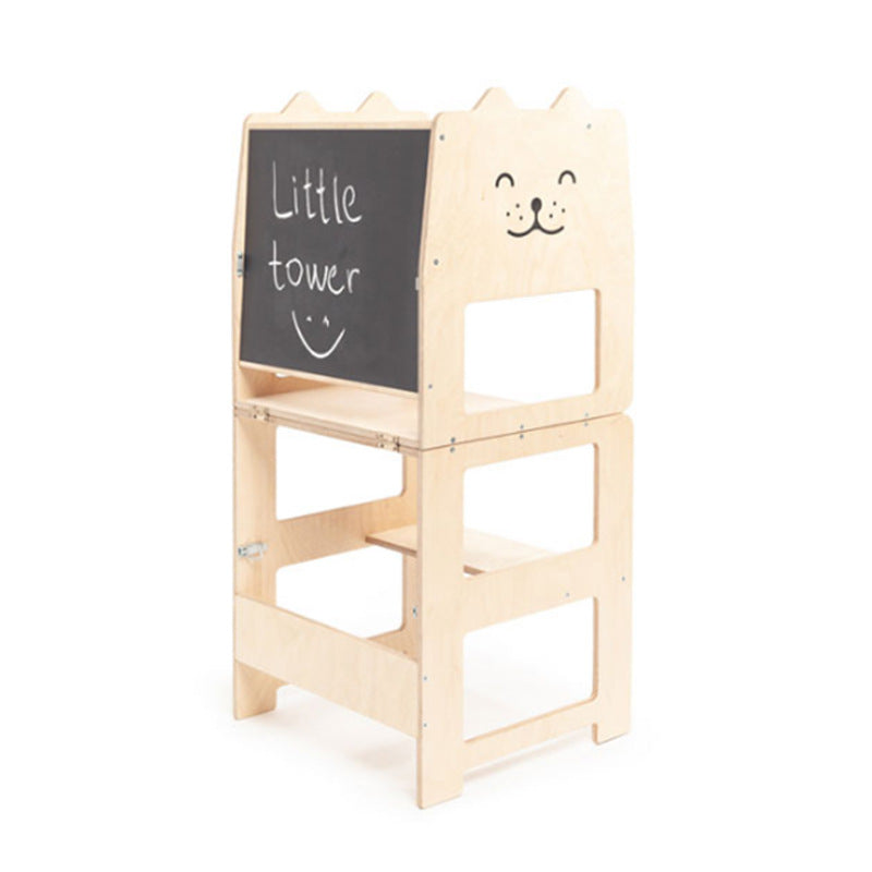 Дрвена Learning Tower за деца со табла за цртање