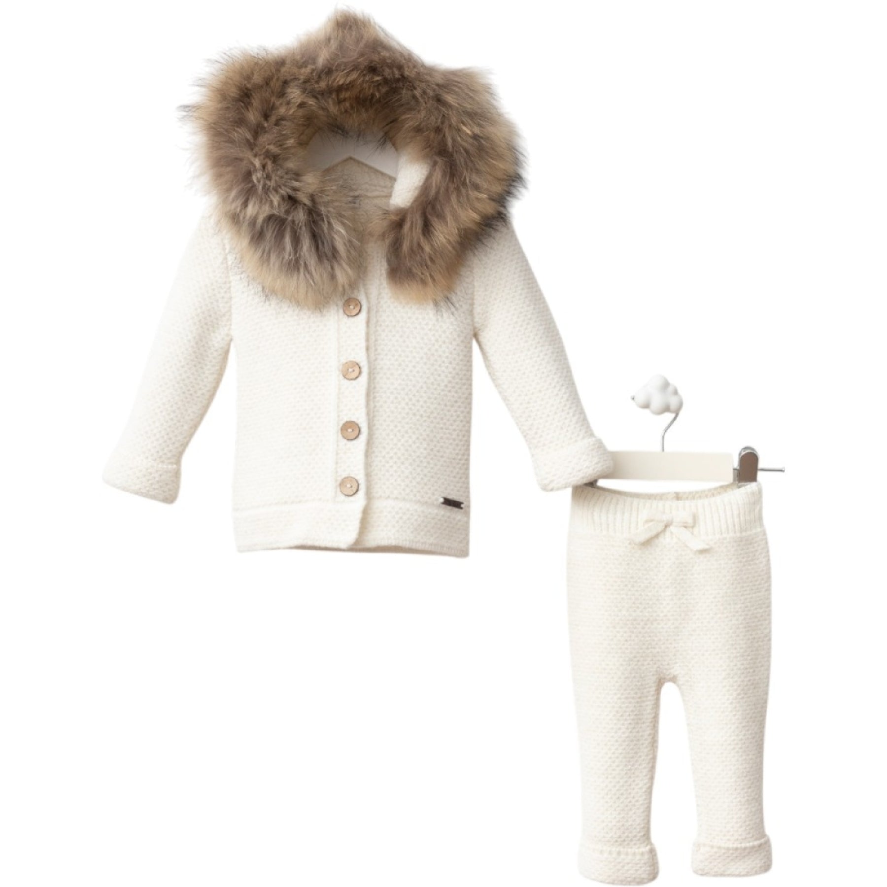 2 Делен плетен комплет со крзнена капа