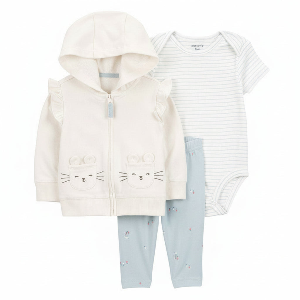 3-делен комплет со дуксер, боди и хеланки зајаче