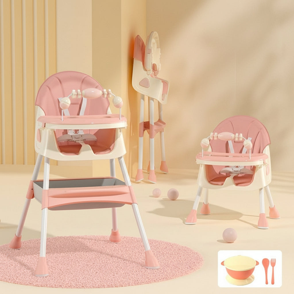 Мултифункционална 3 во 1 столица за хранење со играчки и сет за јадење