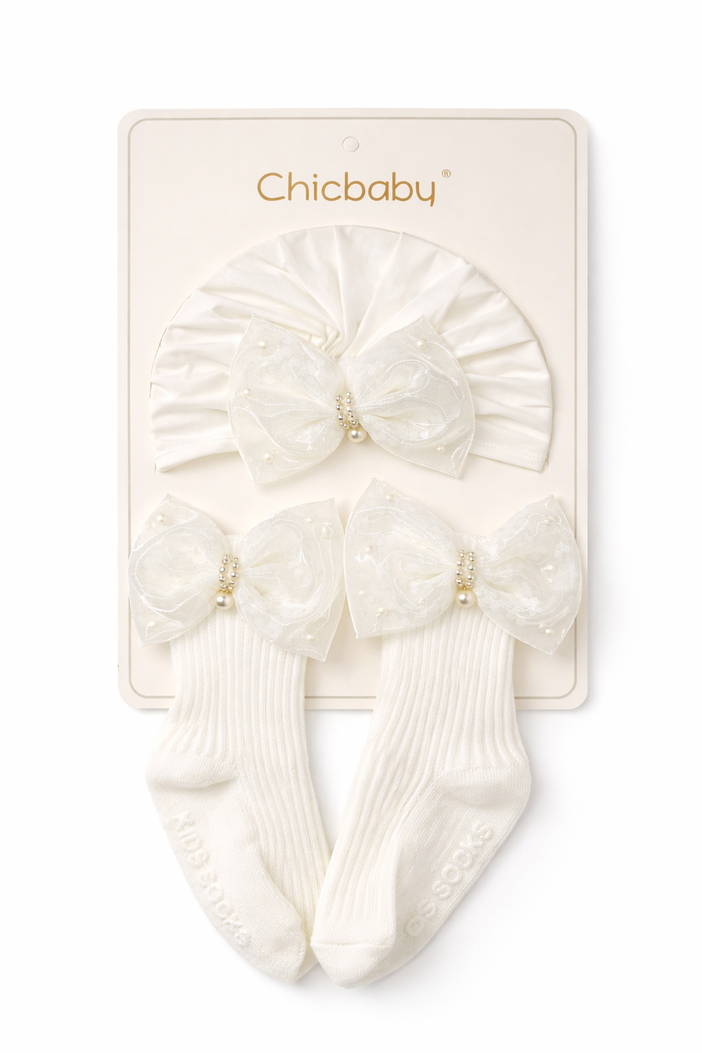 Сет од Бебешки Чорапчиња со Турбан со Панделка  и бисери