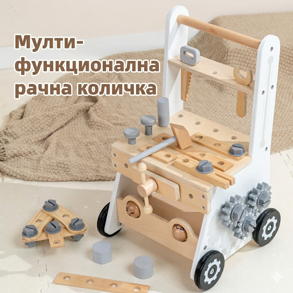 Мултифункционална дрвена проодувалка со алатки