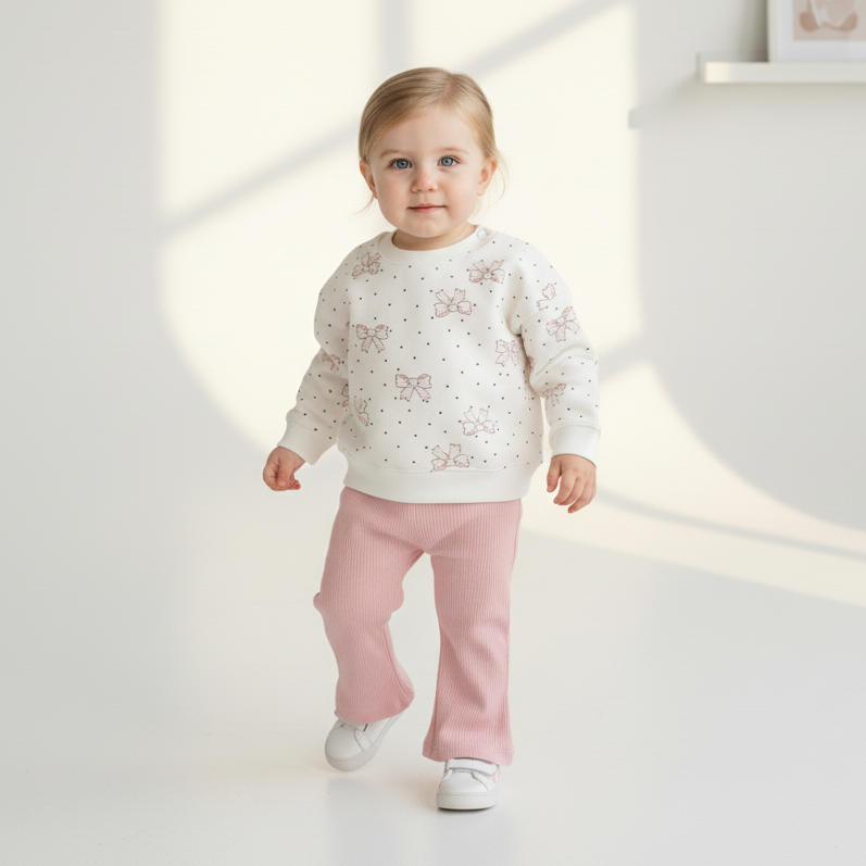 2 Делен комплет блуза со панделки и траперки