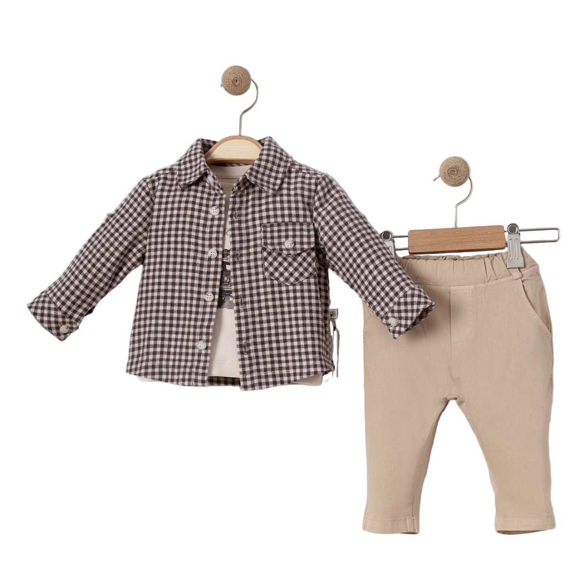 3 Делен комплет карирана кошула, блуза и панталони