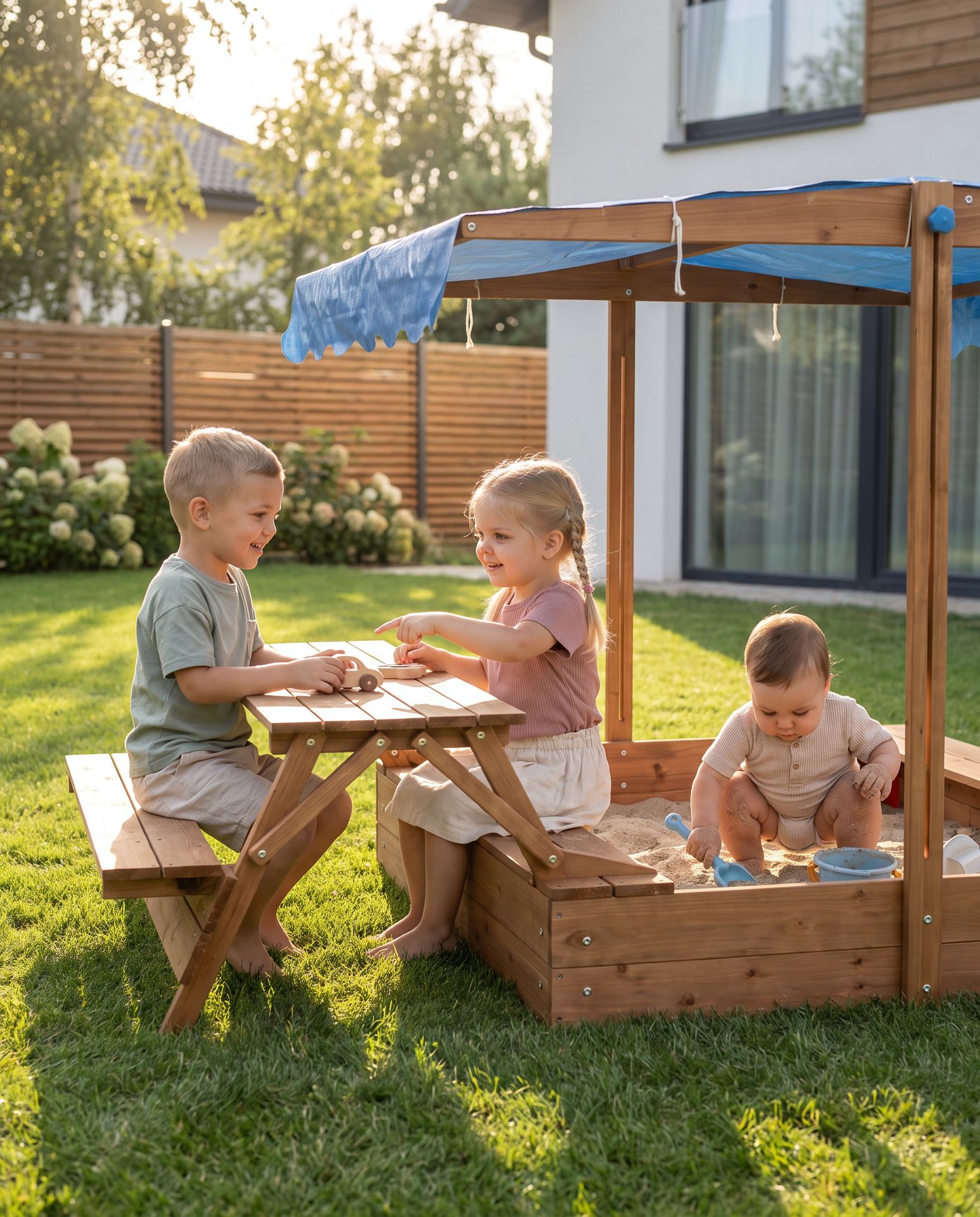 Детски Outdoor Сет – Песочник + Маса со Клупи