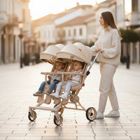 Двоен / Твин бебешки количка – лесна, склоплива, со можност за легнување