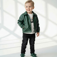 3 Делен комплет блуза, фармерки и кожна јакна