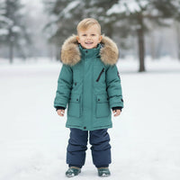 Детска зимска јакна со капуљача и крзно