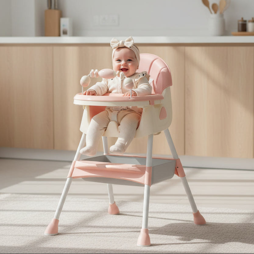 Мултифункционална 3 во 1 столица за хранење со играчки и сет за јадење