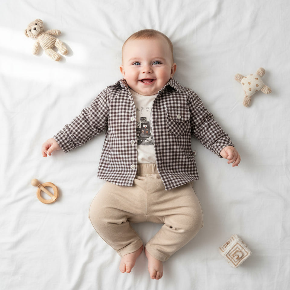 3 Делен комплет карирана кошула, блуза и панталони