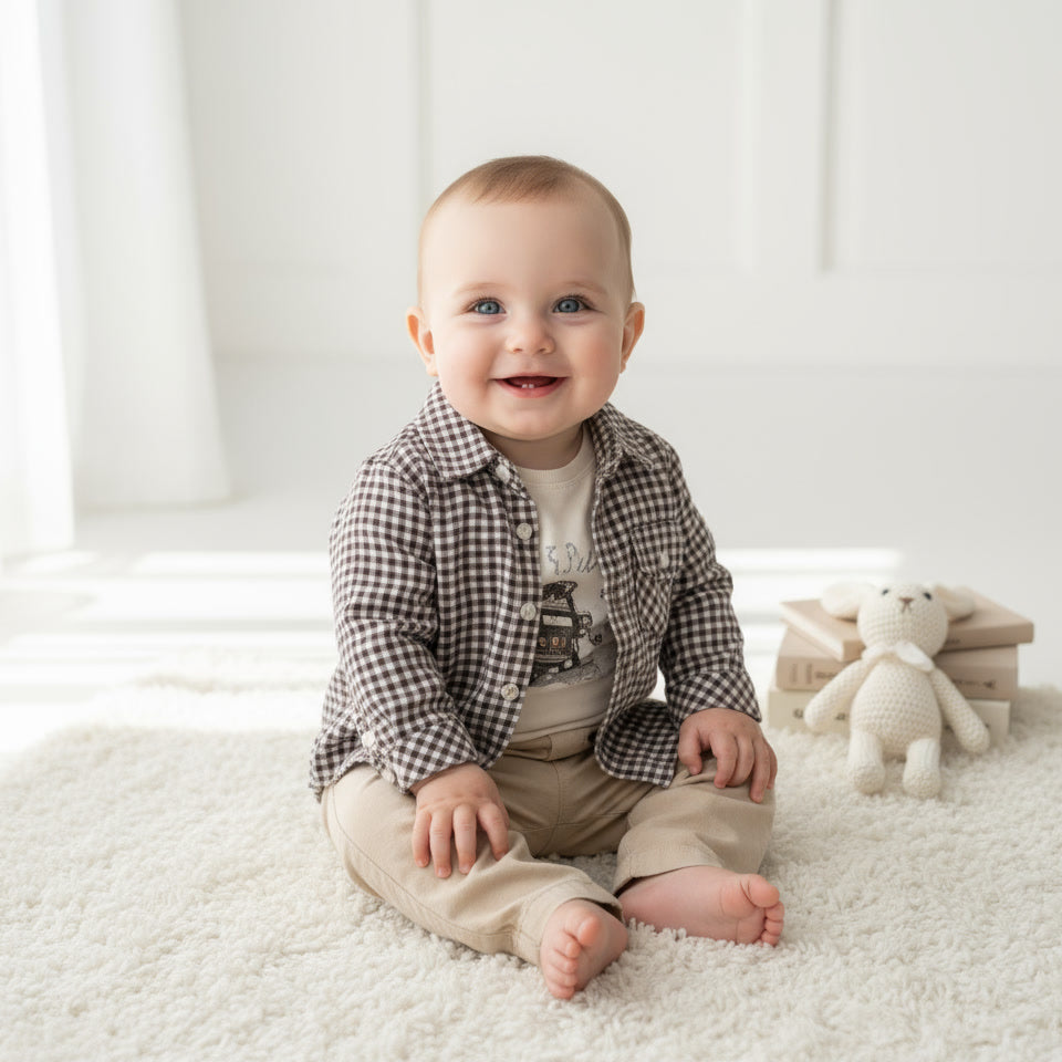 3 Делен комплет карирана кошула, блуза и панталони