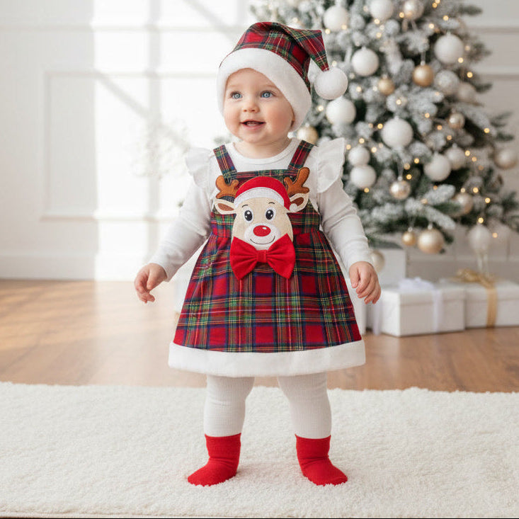 3 Делен Новогодишен Комплет Фустан Боди и Капа