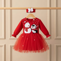 Новогодишно фустанче со трака Снешко и Пингвин