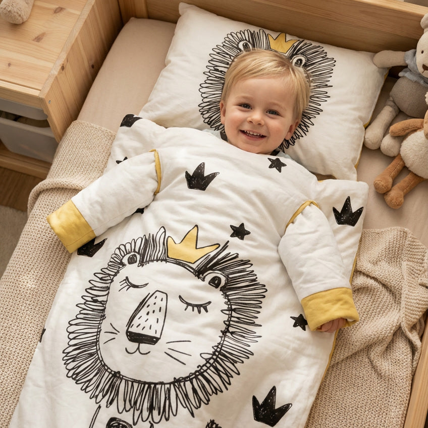 3 во 1 јорган/вреќа за спиење со ракави + перниче Лав 100х180 цм