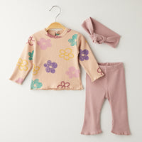 Комплет блуза со цветови и траперки со трака за коса