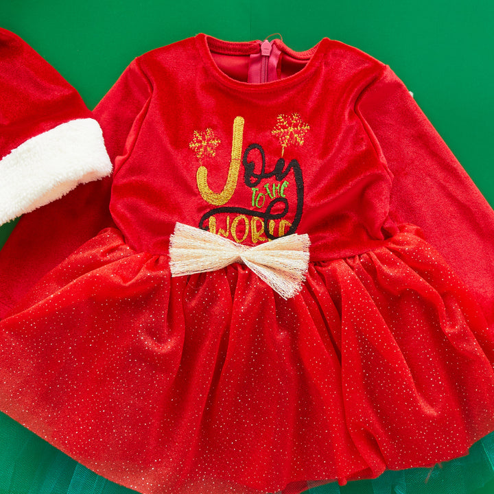Новогодишно Црвено Кадифено Фустанче-Joy+ Новогодшна Капа